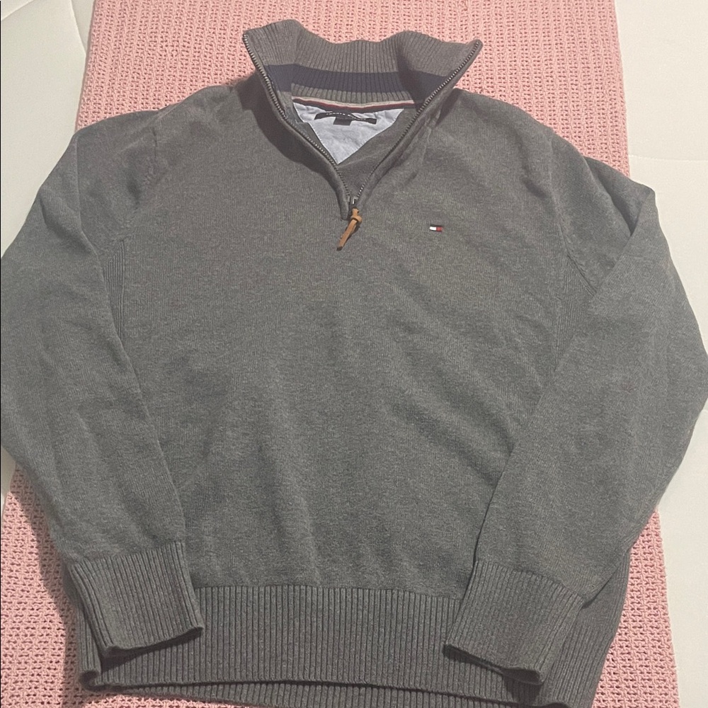 Men's Gray Tommy Hilfiger 3/4 Zip Sweater